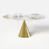 60" Round Glossy Sintered Stone Dining Table with Gold Metal Pedestal Base, Seats 6