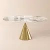 60" Round Glossy Sintered Stone Dining Table with Gold Metal Pedestal Base, Seats 6