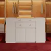 Selvo Saddle Leather Oatmeal Closet Island with Storage, Light and Jewellery Display