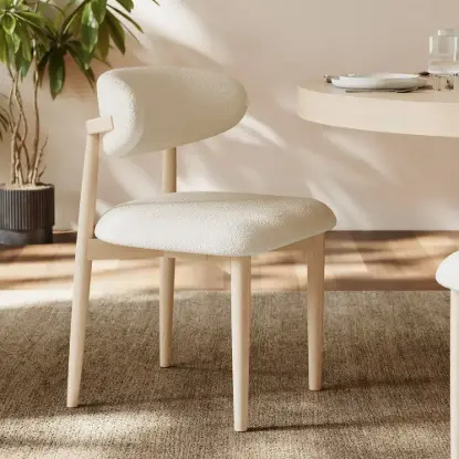 Picture of Modern Boucle Dining Chair with Rubber Wood Legs, 1 Piece