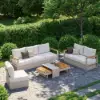 Tevara Convertible Outdoor Sectional Sofa Set with Teak & Aluminium Frame, Sand & White