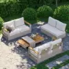 Tevara Convertible Outdoor Sectional Sofa Set with Teak & Aluminium Frame, Sand & White