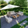 Tevara Convertible Outdoor Sectional Sofa Set with Teak & Aluminium Frame, Sand & White