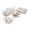 Tevara Convertible Outdoor Sectional Sofa Set with Teak & Aluminium Frame, Sand & White