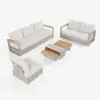 Tevara Convertible Outdoor Sectional Sofa Set with Teak & Aluminium Frame, Sand & White