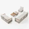 Tevara Convertible Outdoor Sectional Sofa Set with Teak & Aluminium Frame, Sand & White