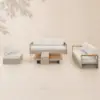 Tevara Convertible Outdoor Sectional Sofa Set with Teak & Aluminium Frame, Sand & White