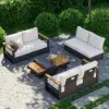 Tevara Convertible Outdoor Sectional Sofa Set with Teak & Aluminum Frame, Gray & White