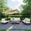 Tevara Convertible Outdoor Sectional Sofa Set with Teak & Aluminum Frame, Gray & White