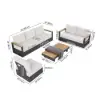 Tevara Convertible Outdoor Sectional Sofa Set with Teak & Aluminum Frame, Gray & White