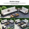 Tevara Convertible Outdoor Sectional Sofa Set with Teak & Aluminum Frame, Gray & White