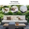 Tevara Convertible Outdoor Sectional Sofa Set with Teak & Aluminum Frame, Gray & White