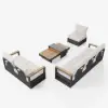 Tevara Convertible Outdoor Sectional Sofa Set with Teak & Aluminum Frame, Gray & White
