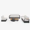 Tevara Convertible Outdoor Sectional Sofa Set with Teak & Aluminum Frame, Gray & White