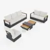 Tevara Convertible Outdoor Sectional Sofa Set with Teak & Aluminum Frame, Gray & White