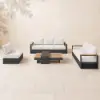 Tevara Convertible Outdoor Sectional Sofa Set with Teak & Aluminum Frame, Gray & White