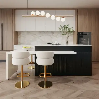 Picture of Modern 205 - 270 cm Extendable Glossy Sintered Stone Kitchen Island Storage, White & Black