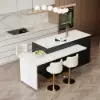Modern 205 - 270 cm Extendable Glossy Sintered Stone Kitchen Island Storage, White & Black