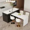 Modern 205 - 270 cm Extendable Glossy Sintered Stone Kitchen Island Storage, White & Black