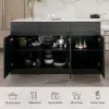 Modern 205 - 270 cm Extendable Glossy Sintered Stone Kitchen Island Storage, White & Black