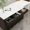 Modern 205 - 270 cm Extendable Glossy Sintered Stone Kitchen Island Storage, White & Black