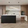 Modern 205 - 270 cm Extendable Glossy Sintered Stone Kitchen Island Storage, White & Black