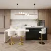 Modern 205 - 285 cm Extendable Glossy Sintered Stone Kitchen Island Storage, White & Black