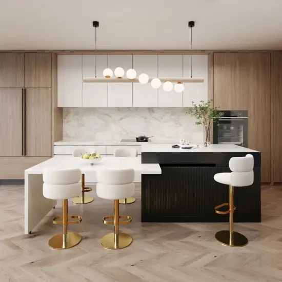 Modern 205 - 285 cm Extendable Glossy Sintered Stone Kitchen Island Storage, White & Black