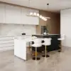Modern 205 - 285 cm Extendable Glossy Sintered Stone Kitchen Island Storage, White & Black