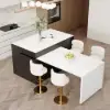 Modern 205 - 285 cm Extendable Glossy Sintered Stone Kitchen Island Storage, White & Black
