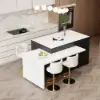Modern 205 - 285 cm Extendable Glossy Sintered Stone Kitchen Island Storage, White & Black