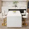 Modern 205 - 285 cm Extendable Glossy Sintered Stone Kitchen Island Storage, White & Black