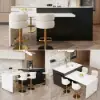Modern 205 - 285 cm Extendable Glossy Sintered Stone Kitchen Island Storage, White & Black