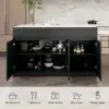 Modern 205 - 285 cm Extendable Glossy Sintered Stone Kitchen Island Storage, White & Black