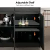 Modern 205 - 285 cm Extendable Glossy Sintered Stone Kitchen Island Storage, White & Black