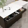 Modern 205 - 285 cm Extendable Glossy Sintered Stone Kitchen Island Storage, White & Black