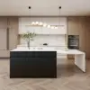Modern 205 - 285 cm Extendable Glossy Sintered Stone Kitchen Island Storage, White & Black