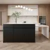 Modern 205 - 285 cm Extendable Glossy Sintered Stone Kitchen Island Storage, White & Black