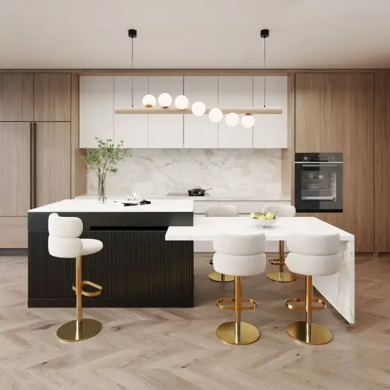 Modern 205 - 285 cm Extendable Wood Kitchen Island with Storage, Black & White – Sintered Stone