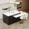 Modern 205 - 285 cm Extendable Wood Kitchen Island with Storage, Black & White – Sintered Stone