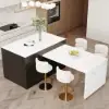 Modern 205 - 285 cm Extendable Wood Kitchen Island with Storage, Black & White – Sintered Stone
