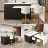 Modern 205 - 285 cm Extendable Wood Kitchen Island with Storage, Black & White – Sintered Stone