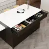 Modern 205 - 285 cm Extendable Wood Kitchen Island with Storage, Black & White – Sintered Stone