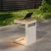 Tevara Outdoor Teak Aluminium C-Shaped Sand Side Table with Solar Light
