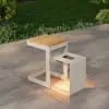Tevara Outdoor Teak Aluminium C-Shaped Sand Side Table with Solar Light