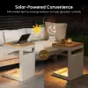 Tevara Outdoor Teak Aluminium C-Shaped Sand Side Table with Solar Light