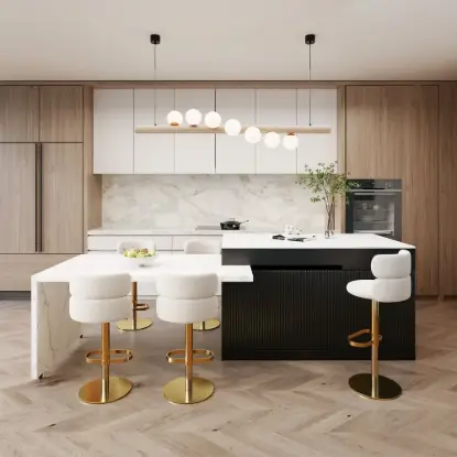 Picture of Modern 205 - 285 cm Extendable Wood Kitchen Island with Storage, Black & White – Engineered Wood