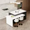 Modern 205 - 285 cm Extendable Wood Kitchen Island with Storage, Black & White – Engineered Wood