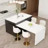 Modern 205 - 285 cm Extendable Wood Kitchen Island with Storage, Black & White – Engineered Wood