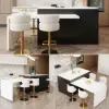 Modern 205 - 285 cm Extendable Wood Kitchen Island with Storage, Black & White – Engineered Wood